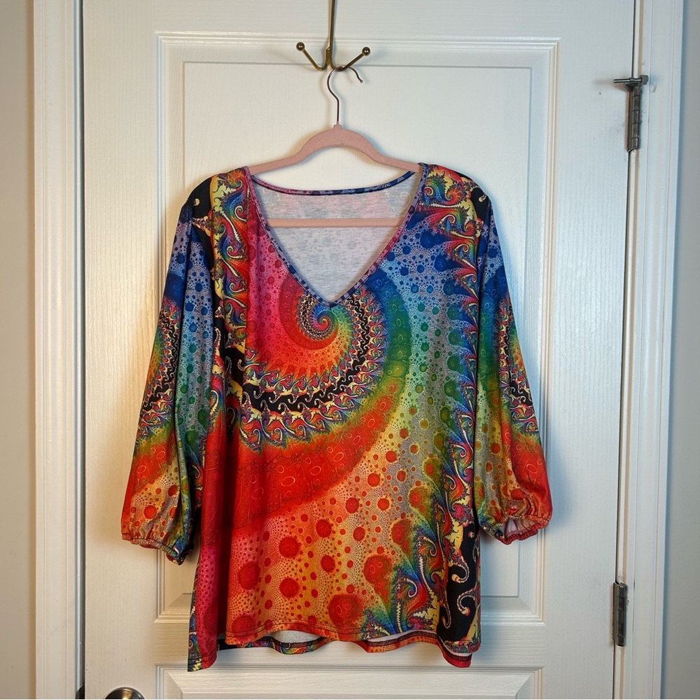 Multicolor V-Neck Women's Top